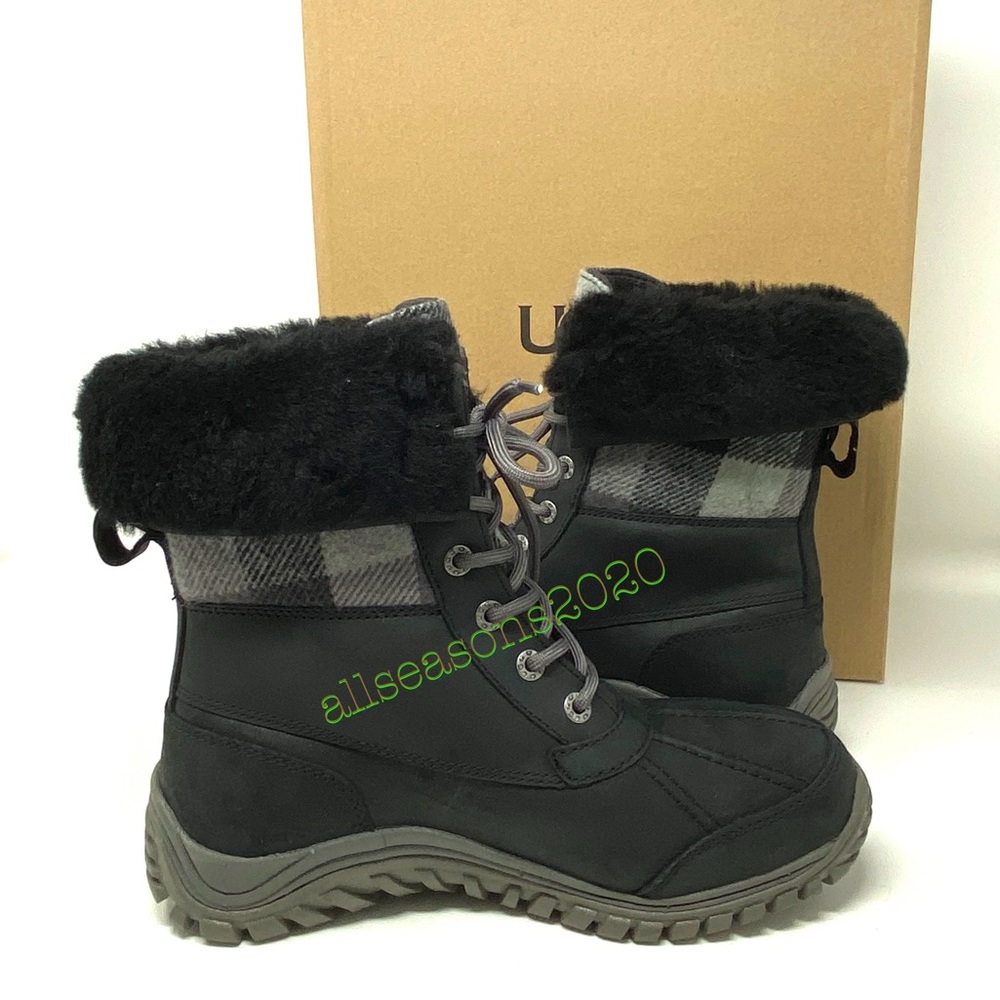 UGG Women’s Boots Adirondack 2 Plaid Black Le Fur - Picture 9 of 12